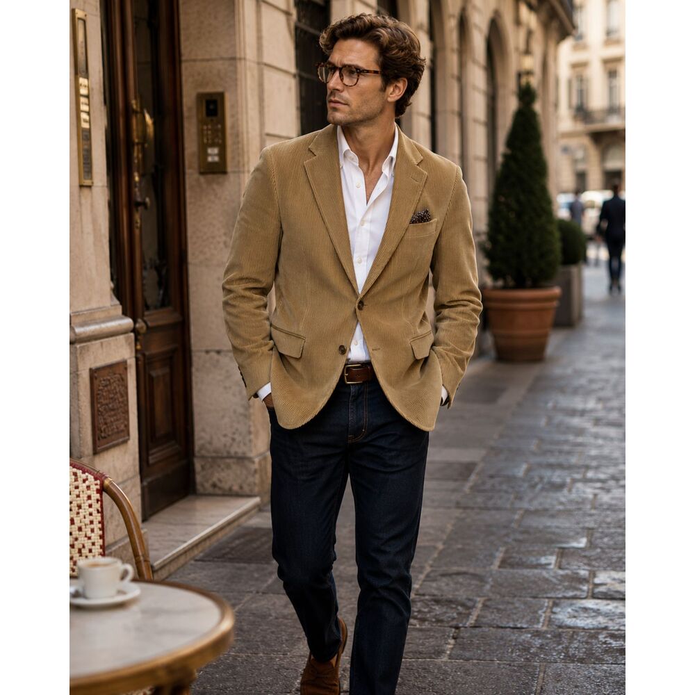 Chaps Ralph Lauren Vintage Corduroy Blazer Tan 42R Sport Coat Cotton Jacket